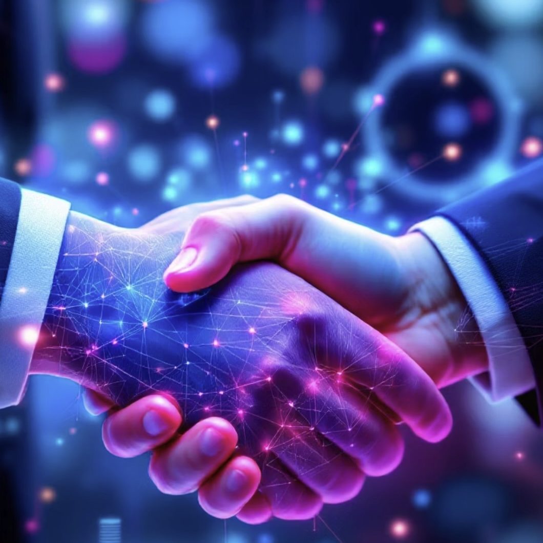 Automatiza tu negocio con Inteligencia Artificial: libera tiempo y aumenta ingresos en piloto automático| BOTMEDIA AGENCY Manos en bronce se extienden hacia un arco metálico, simbolizando la conexión.